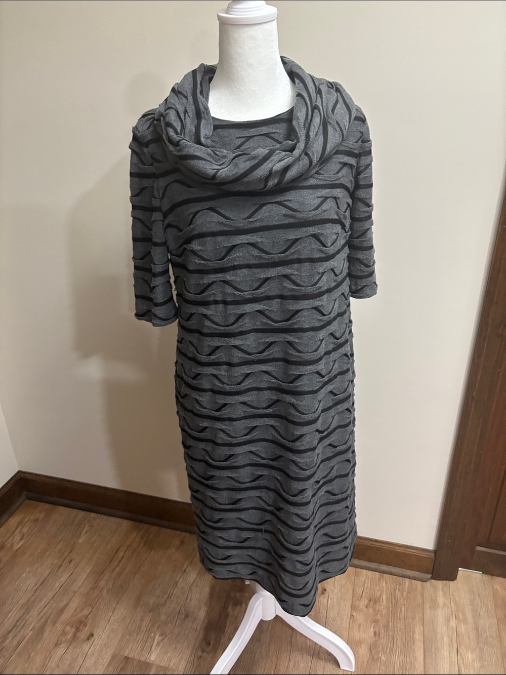 new directions Charcoal Textured Cowl Neck Sweater Dress